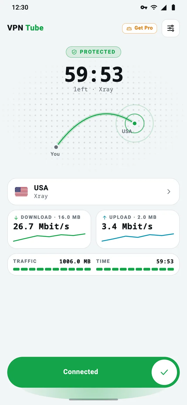 Screen recording: VPN Tube connecting